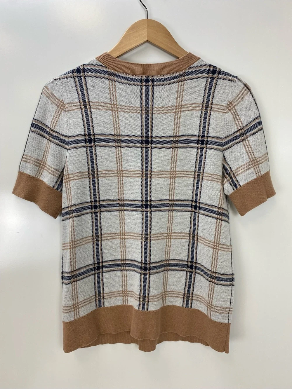 Banana Republic Tan Plaid Short-Sleeve Sweater - Tan/Beige